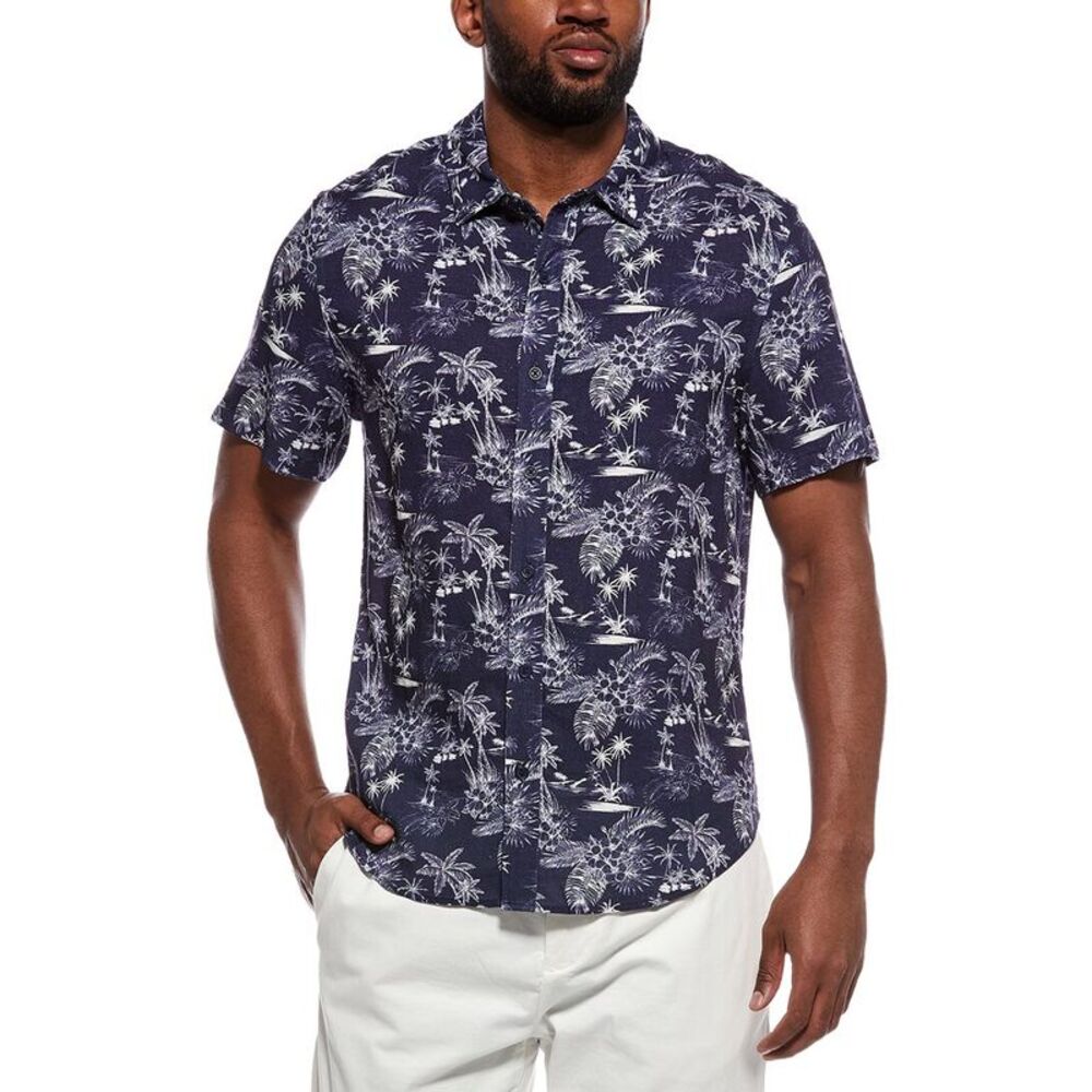 Onia Mens  Linen-Blend Printed Shirt, Blue